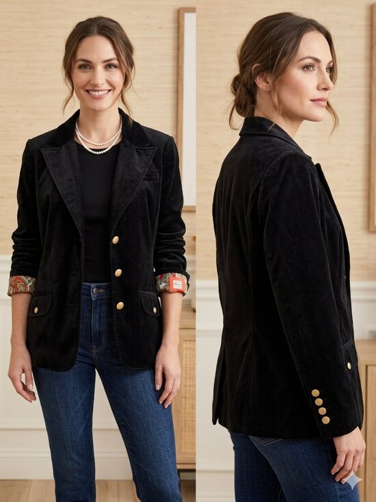 Old Navy Jackets & Blazers - NEW Old Navy Quiet Luxury Black Velvet Blazer Gold Buttons Paisley Lining XL